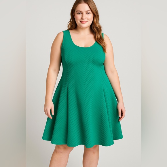 Hutch green textured scoop neck sleeveless fit and‎ flare dress, plus size 1X - Picture 1 of 12